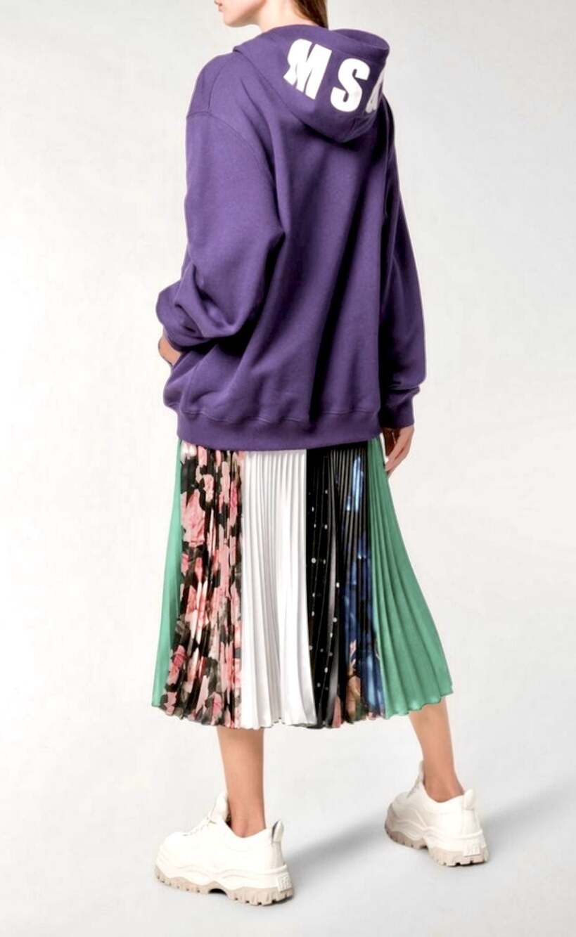 MSGM Milano Logo Hooded Oversized Sweatshirt Light Purple - Size L